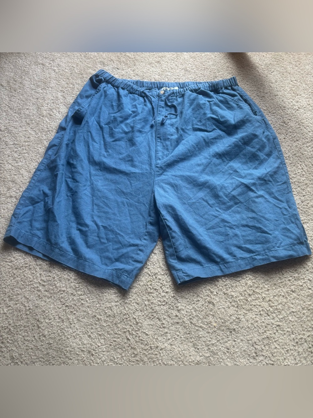 Men’s King Size blue linen cotton shorts with drawstring waist size XL